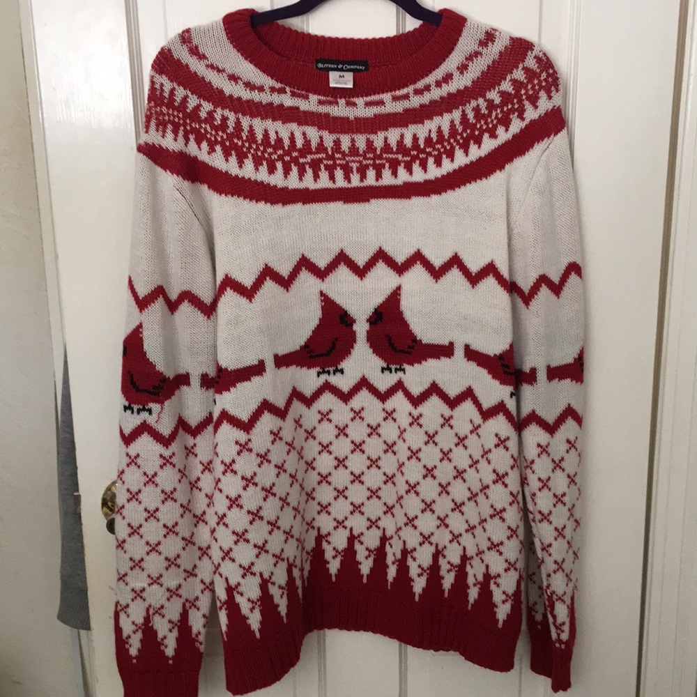 Chunky knitted sweater with red robins
